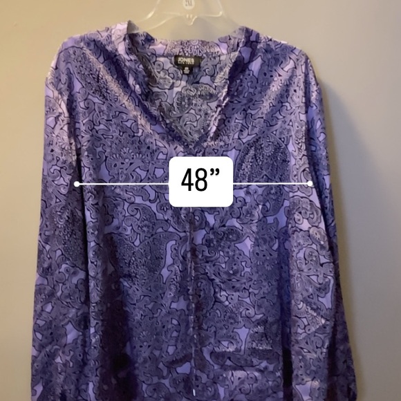 Jones New York Woman TOP Black Print on Purple Size 2X 100% Polyester - Picture 4 of 7
